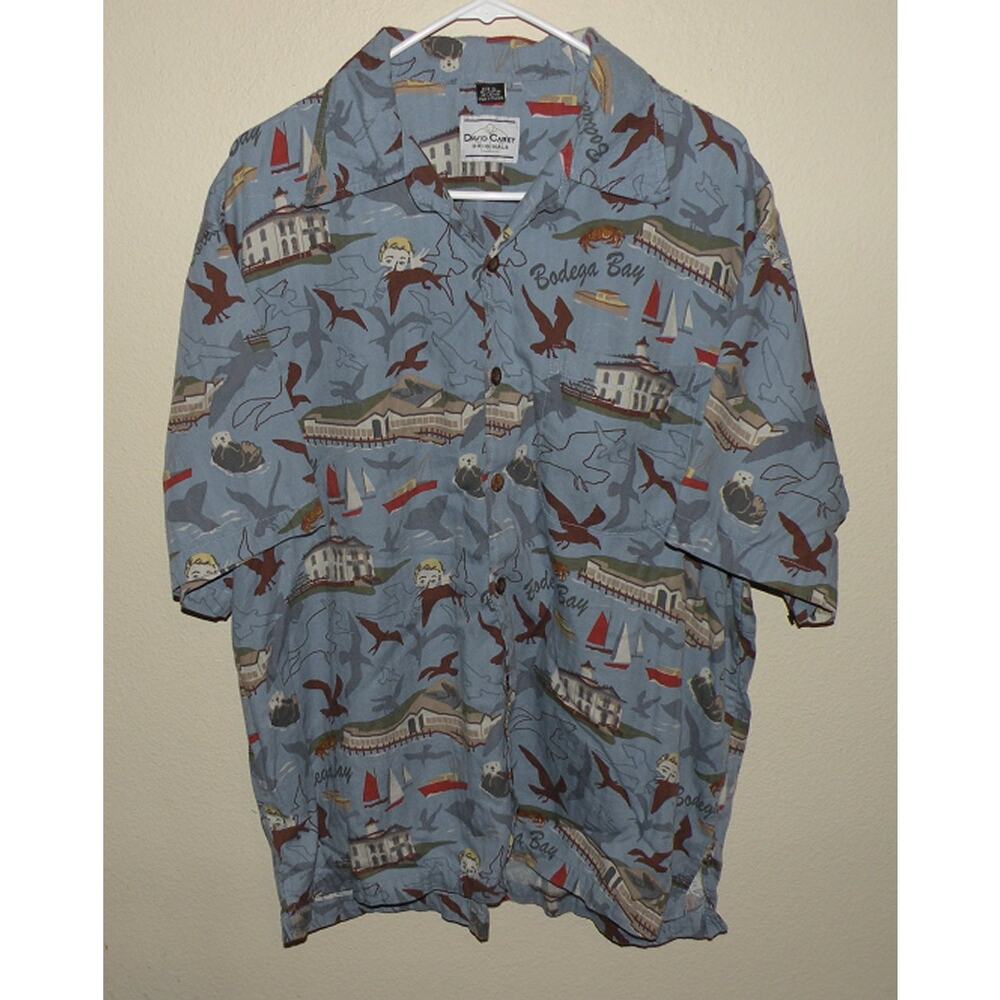 David Carey Originals Men’s XL SS Button Shirt Bodega Bay Blue Birds Boats